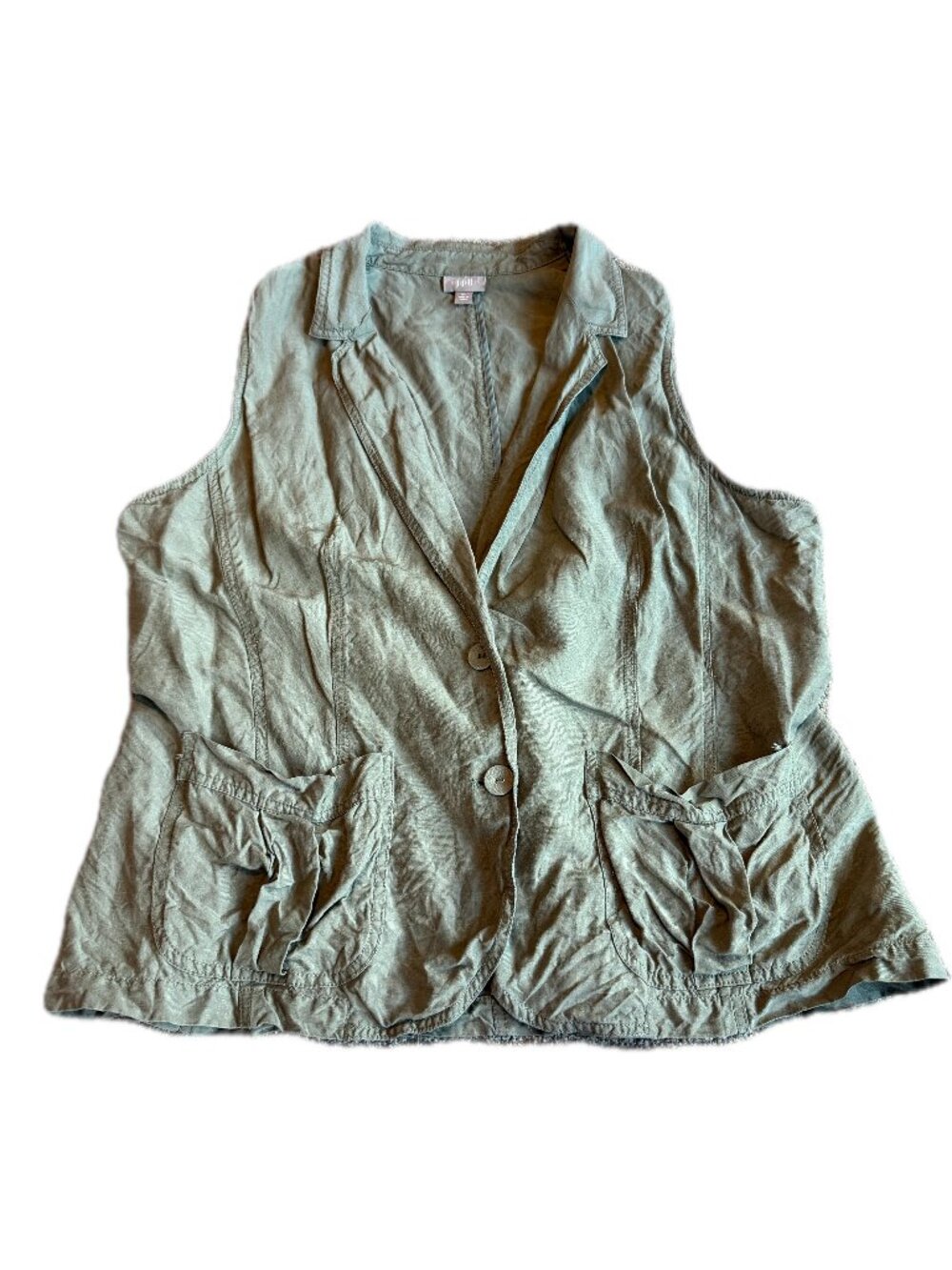 J. Jill Sage Green Linen Silk Blend Sleeveless Vest Cutout Notch X-Large Women's
